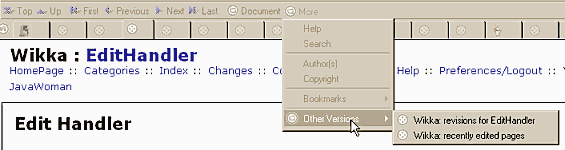 Mozilla 'Other Versions' in link navigation bar